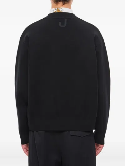 Jacquemus Men Black V-neck Cardigan With J Logo On The Back In Wool Man