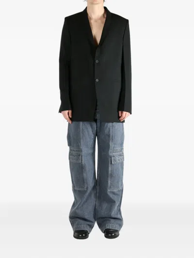 Rick Owens Three-button Back-strap Jacket In Black