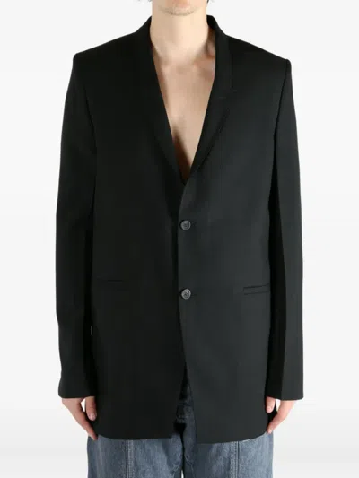 Rick Owens Three-button Back-strap Jacket In Black