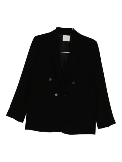 Forte Forte Tailored Double-breasted Jacket Featuring Flap Pockets In Black