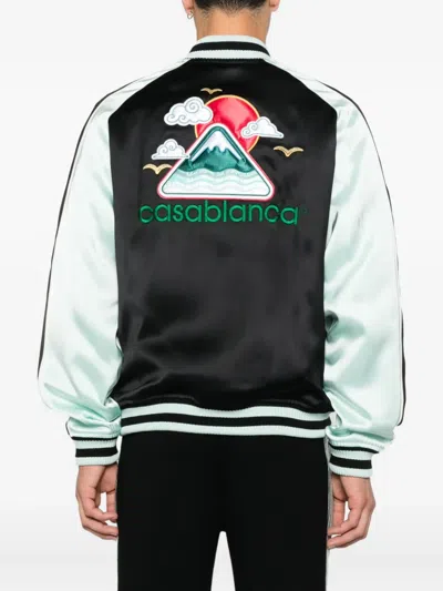 Casablanca Denim Bomber Jacket With Embroidered Logo In Black