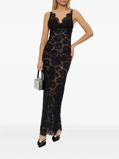 Self-portrait Floral Lace Maxi Dress In Black
