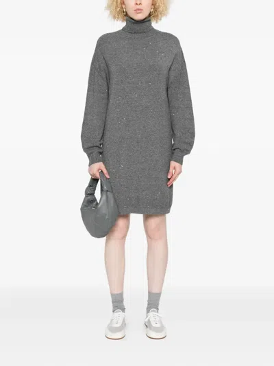 Liu •jo Knitted Grey Dress With High Turtleneck In Multi