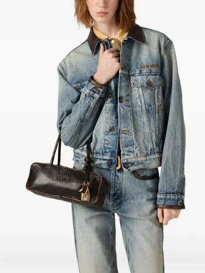 Miu Miu Beau Small Vintage-effect Nappa Leather Bags In Brown