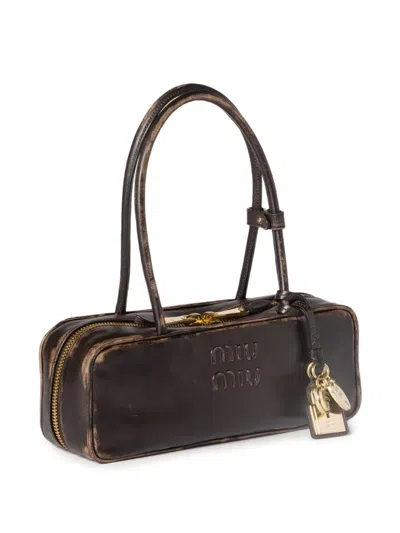 Miu Miu Beau Small Vintage-effect Nappa Leather Bags In Brown