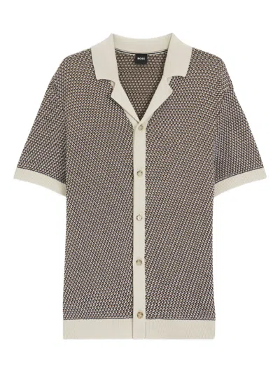 Hugo Boss Iconico Textured Short Sleeve Cardigan In Brown