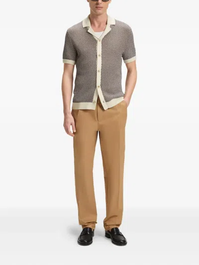 Hugo Boss Iconico Textured Short Sleeve Cardigan In Brown