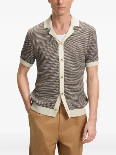 Hugo Boss Iconico Textured Short Sleeve Cardigan In Brown