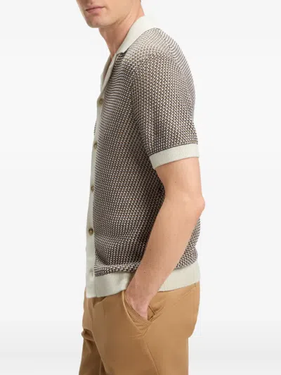 Hugo Boss Iconico Textured Short Sleeve Cardigan In Brown