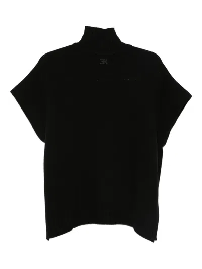 Ermanno Firenze Ribbed Turtleneck With Short Sleeves And Side Slits In Black