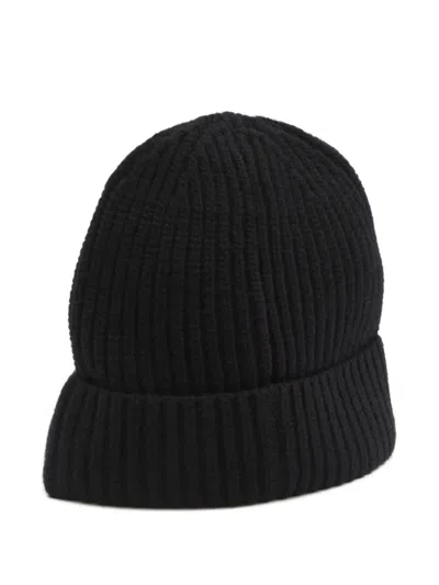 Stone Island Light Wool Knitted Beanie With Compass Patch Accessories In Black