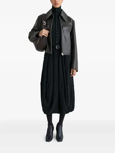 Lemaire Brown Boxy Leather Blouson Jacket In Black