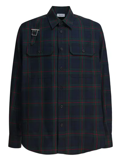 Alexander Mcqueen Classic Tartan Shirt With Metal Buckle Detail And Relaxed Fit In Blue