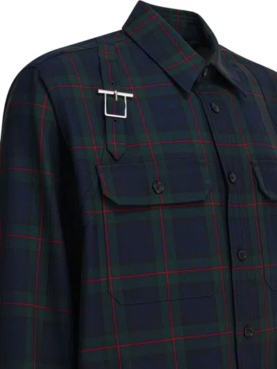 Alexander Mcqueen Classic Tartan Shirt With Metal Buckle Detail And Relaxed Fit In Blue