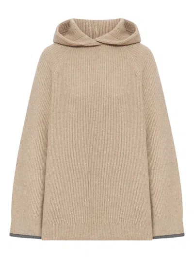 Brunello Cucinelli Cashmere Sweater With Hood In Brown