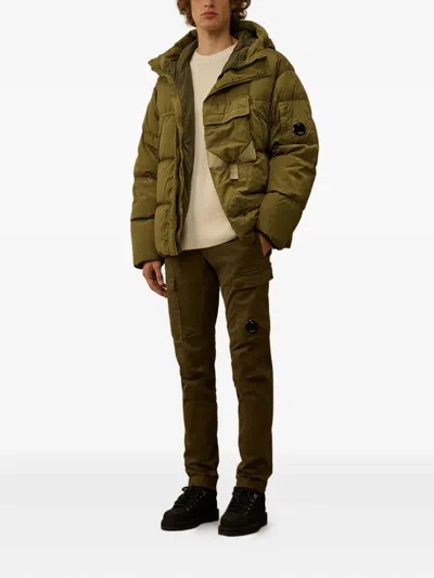 C.p. Company Crewneck Lambswool Sweater With Iconic Lens Detail In Neutral