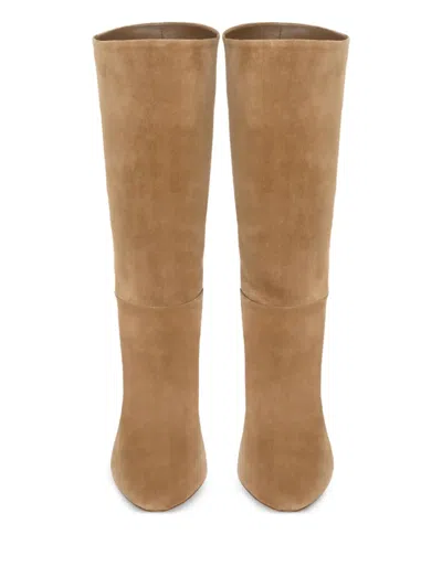 Gianvito Rossi Pointed Toe Suede Finish Ankle Boots In Brown