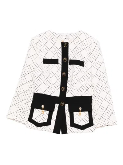 Elisabetta Franchi Geometric-pattern Button Double-crepe Jacket In White