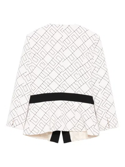 Elisabetta Franchi Geometric-pattern Button Double-crepe Jacket In White
