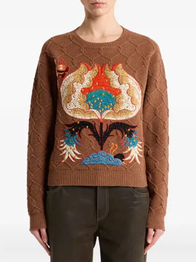 花卉刺绣粗绞花针织毛衣