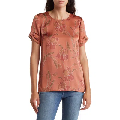 Dr2 By Daniel Rainn Pinched Sleeve Satin High/low Top In Brown