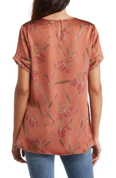 Dr2 By Daniel Rainn Pinched Sleeve Satin High/low Top In Brown