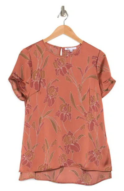 Dr2 By Daniel Rainn Pinched Sleeve Satin High/low Top In Brown