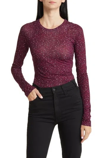 Rag & Bone Shaw Houndstooth Long Sleeve Cotton Top In Burgundy