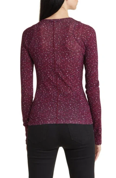 Rag & Bone Shaw Houndstooth Long Sleeve Cotton Top In Burgundy