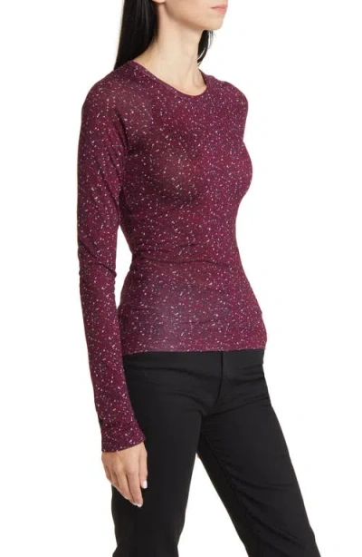 Rag & Bone Shaw Houndstooth Long Sleeve Cotton Top In Burgundy