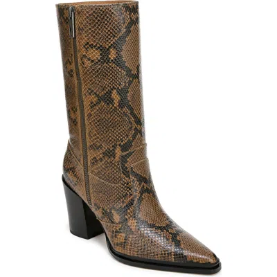Franco Sarto Women's Jaxon Python-embossed Leather Block Heel Western Boots In Brown