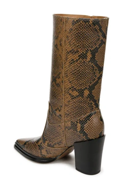 Franco Sarto Women's Jaxon Python-embossed Leather Block Heel Western Boots In Brown