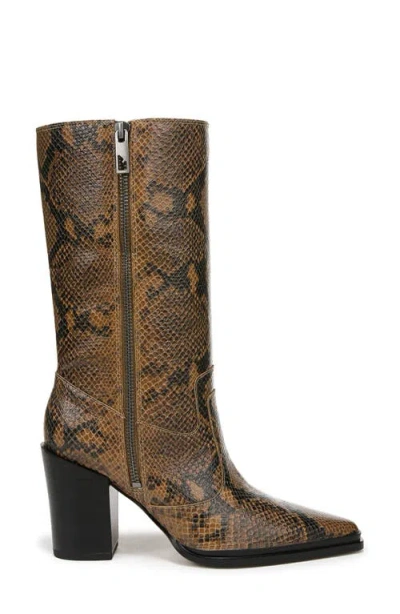 Franco Sarto Women's Jaxon Python-embossed Leather Block Heel Western Boots In Brown