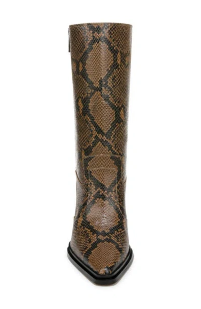 Franco Sarto Women's Jaxon Python-embossed Leather Block Heel Western Boots In Brown