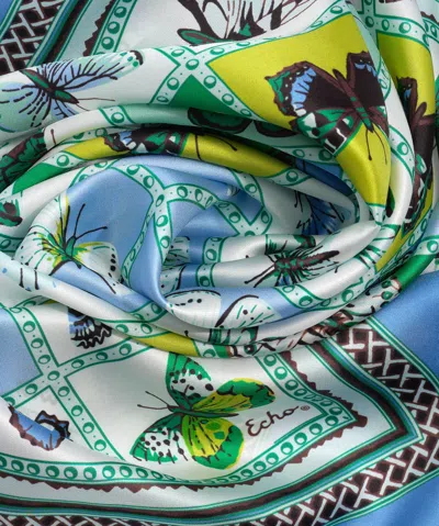 Echo New York Butterfly Display Silk Square Scarf In Blue