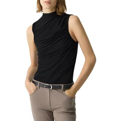 Theory Mock Neck Wool-blend Shell In Black