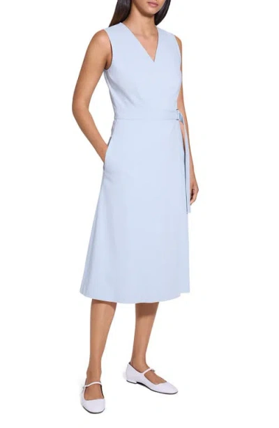 Theory A-line Crunch Linen Wrap Dress In Pearl Blue