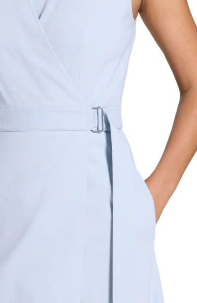 Theory A-line Crunch Linen Wrap Dress In Pearl Blue