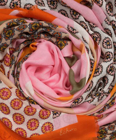 Echo New York Foulard Patch Square Scarf In Pink