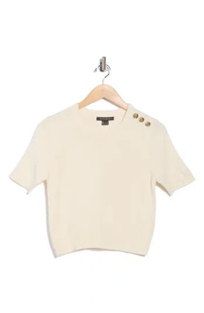 French Connection Button Trim Short Sleeve Sweater In Neutral