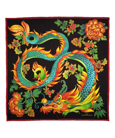 Echo New York Year Of The Dragon 35" Silk Square Scarf In Black