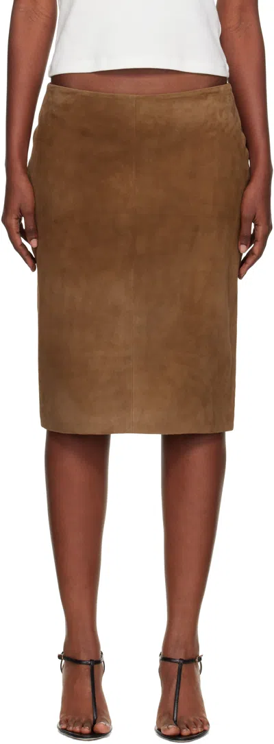 St Agni Tan Pencil Suede Midi Skirt In Brown