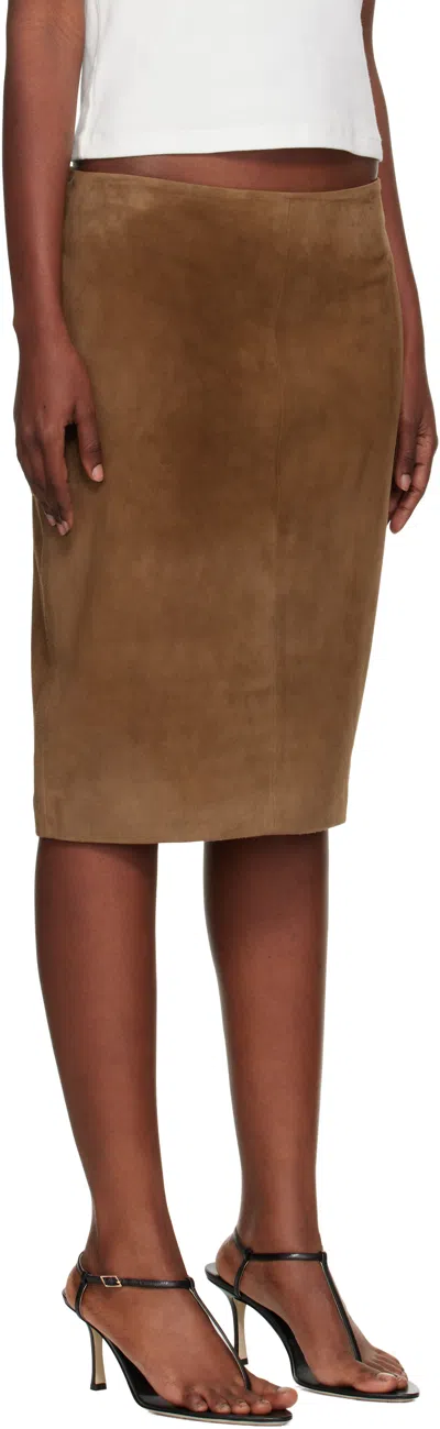 St Agni Tan Pencil Suede Midi Skirt In Brown