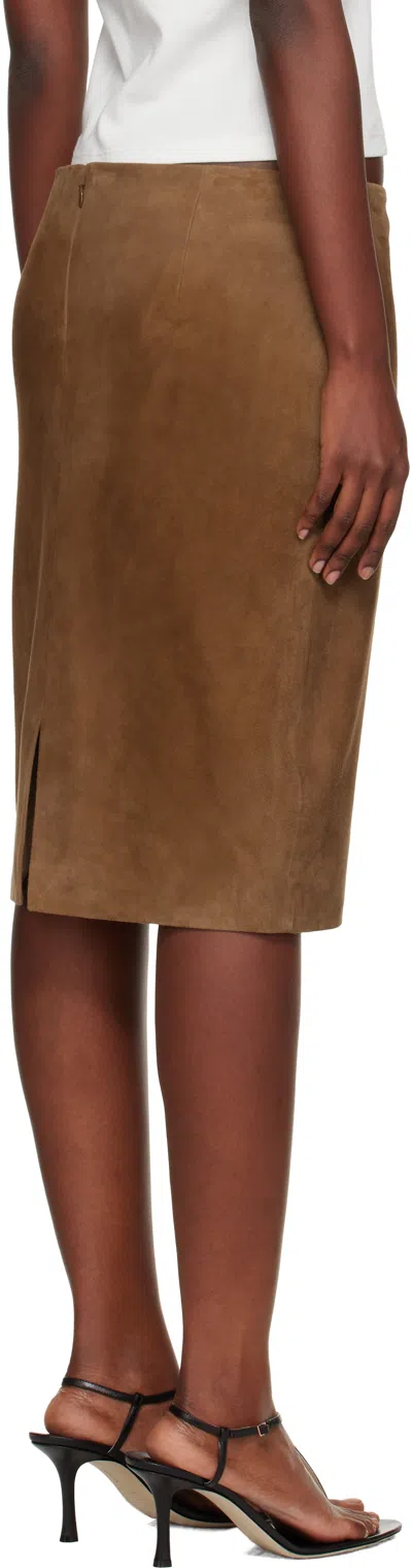 St Agni Tan Pencil Suede Midi Skirt In Brown