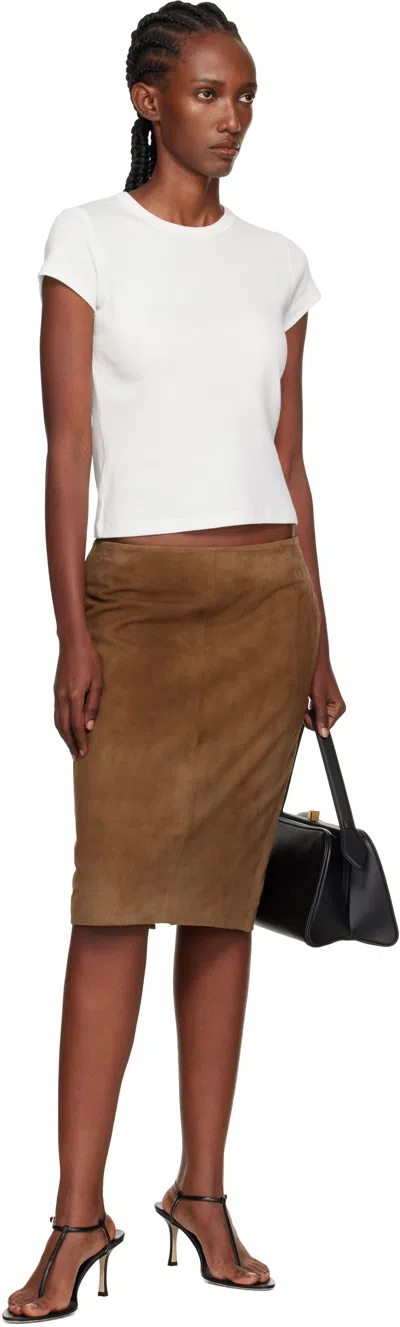 St Agni Tan Pencil Suede Midi Skirt In Brown