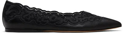 Gabriela Hearst Ziva Leather And Embroidered Tulle Point-toe Flats In Black