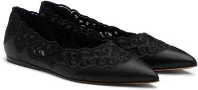Gabriela Hearst Ziva Leather And Embroidered Tulle Point-toe Flats In Black