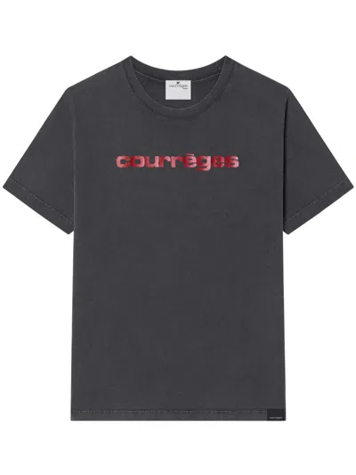 Courrèges Logo Printed Crewneck T-shirt In Black