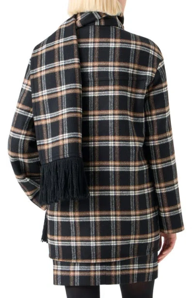 Akris Punto Plaid Double Face Wool Blend Jacket With Removable Scarf In Black