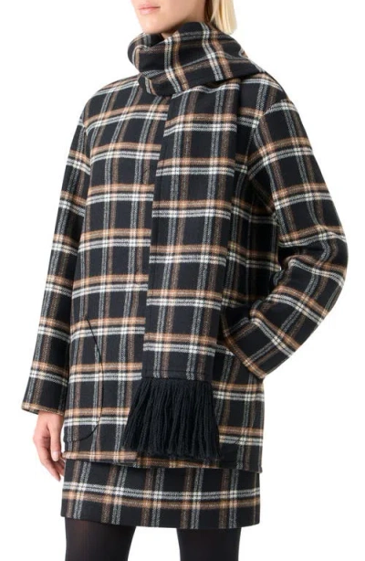Akris Punto Plaid Double Face Wool Blend Jacket With Removable Scarf In Black